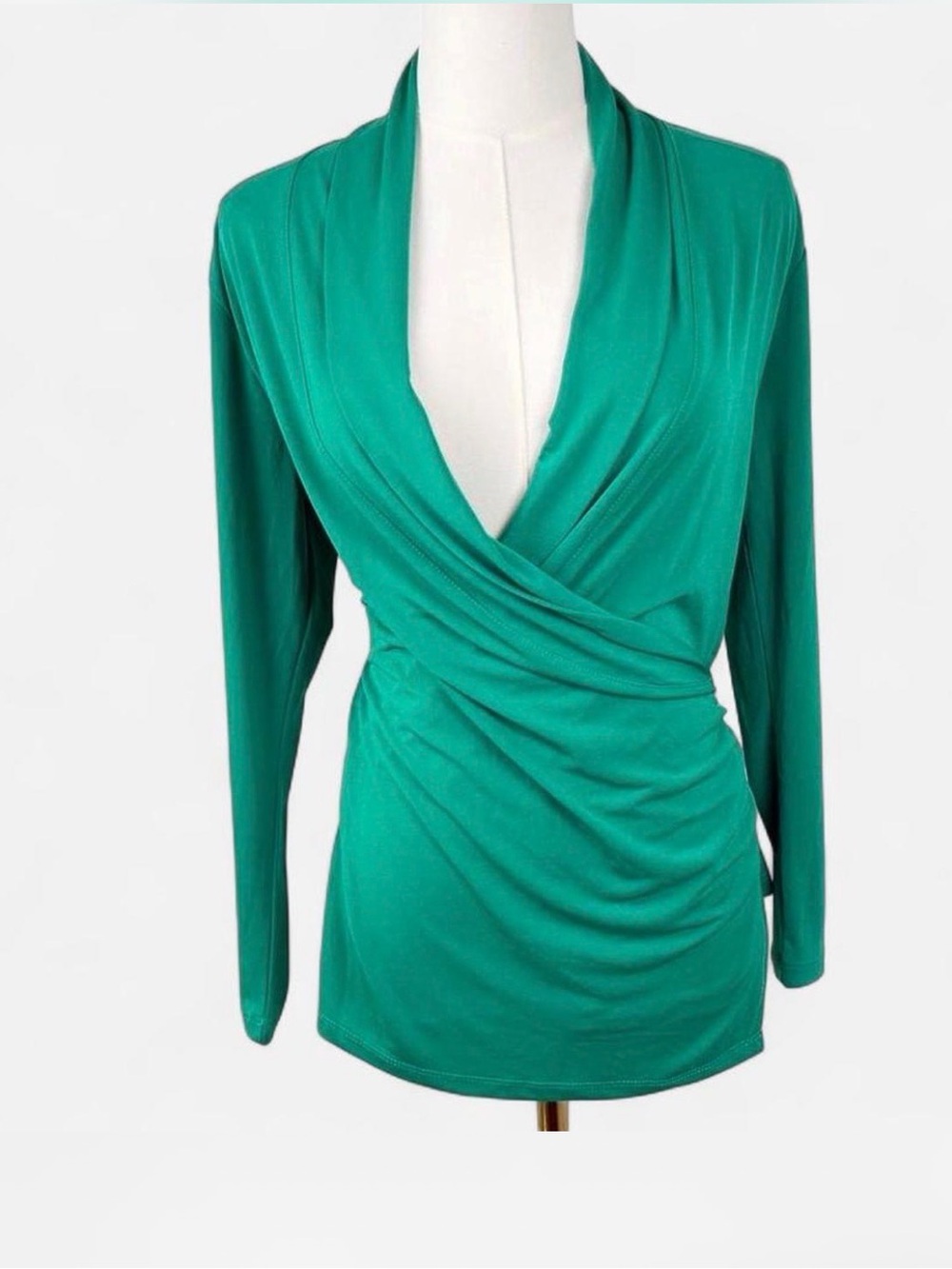 Women’s Emerald Green Wrap-Front Long-Sleeve Top